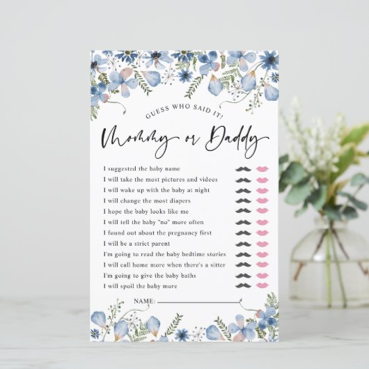 Dusty Blue Guess Who Mama oder Vater Baby Showspie (Stehend Vorderseite)