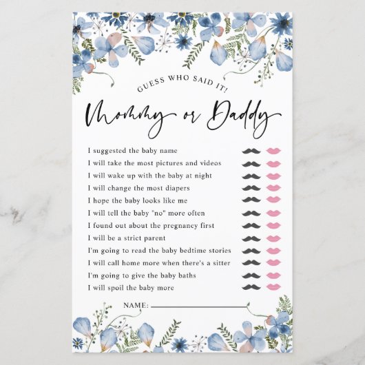 Dusty Blue Guess Who Mama oder Vater Baby Showspie (Vorderseite)