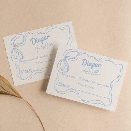Dusty Blue Hand Drawn Bow Baby Diaper Raffel Begleitkarte