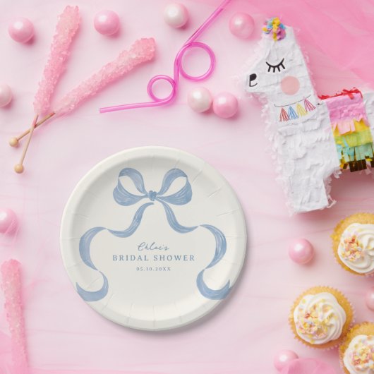 Dusty Blue Hand Drawn Bow Brautparty Pappteller (Party)