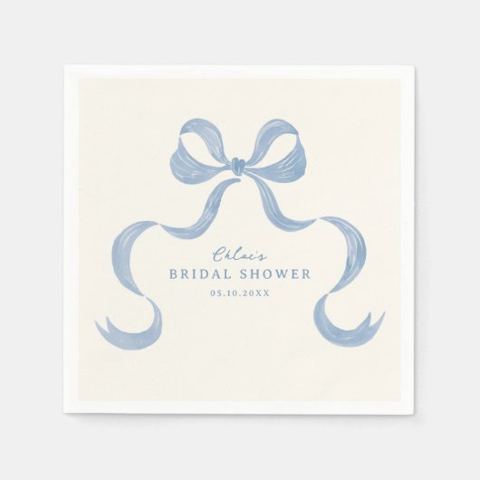 Dusty Blue Hand Drawn Bow Brautparty Serviette (Vorderseite)