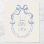 Dusty Blue Hand Drawn Bow Frame Brautparty Weinetikett (Einzelnes Label)