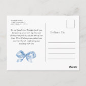 Dusty Blue Hand Drawn Bow Wedding Vielen Dank Postkarte (Rückseite)