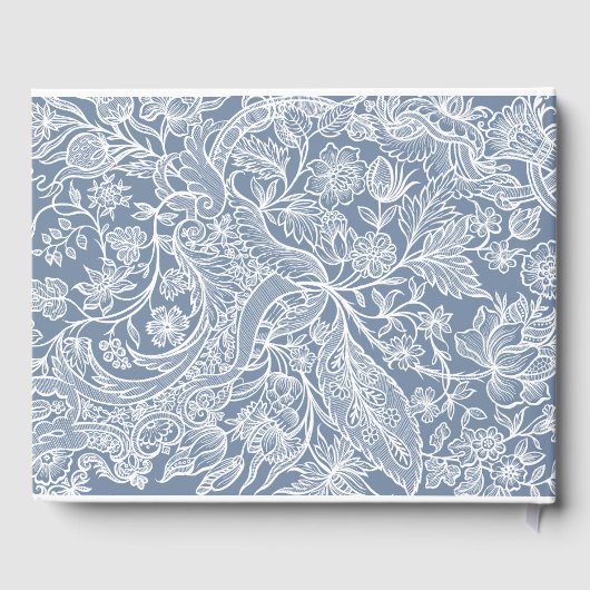 Dusty Blue Hand Drawn Chinoiserie Floral Gästebuch (Rückseite)