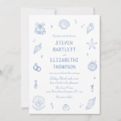 Dusty Blue Hand Drawn Coastal Hochzeit Einladung (Vorderseite)