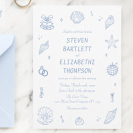 Dusty Blue Hand Drawn Coastal Hochzeit Einladung