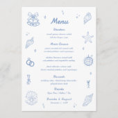 Dusty Blue Hand Drawn Coastal Hochzeit Menükarte (Vorderseite)