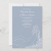 Dusty Blue Hand Drawn Couple Rustic Wedding Einladung (Vorderseite)