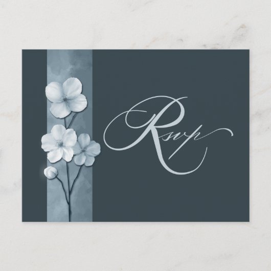Dusty Blue Hand Drawn Floral Botanical RSVP Postkarte (Vorderseite)