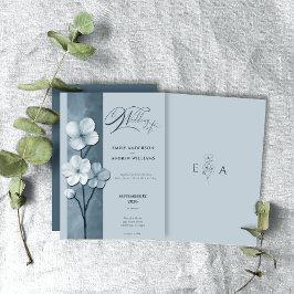 Dusty Blue Hand Drawn Floral Botanical Wedding Einladung
