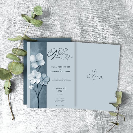 Dusty Blue Hand Drawn Floral Botanical Wedding Einladung