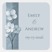 Dusty Blue Hand Drawn Floral Botanical Wedding Quadratischer Aufkleber (Vorderseite)