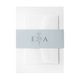 Dusty Blue Hand Drawn Floral Monogram Wedding Einladungsbanderole