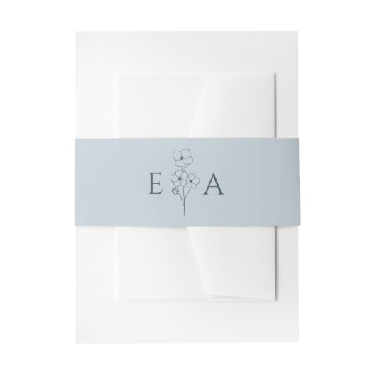 Dusty Blue Hand Drawn Floral Monogram Wedding Einladungsbanderole (Vorderseite Beispiel)