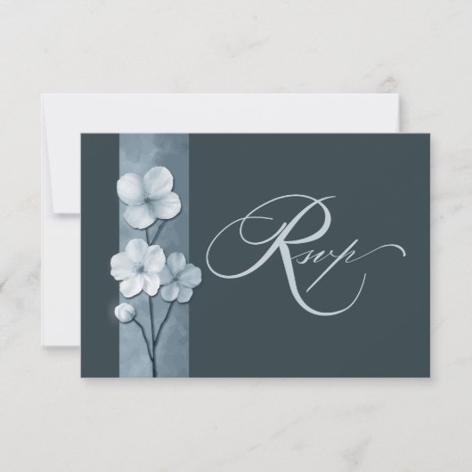 Dusty Blue Hand Drawn Floral QR Code RSVP Karte (Vorderseite)