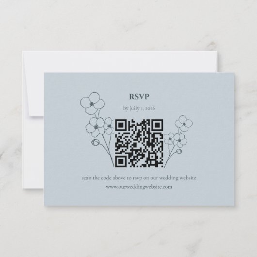 Dusty Blue Hand Drawn Floral QR Code RSVP Karte (Rückseite)