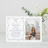 Dusty Blue Hand Drawn Foto Graduation Party Einladung (Stehend Vorderseite)