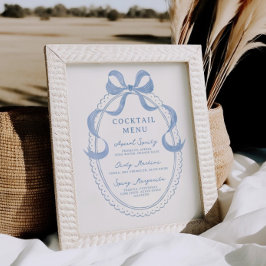 Dusty Blue Hand Drawn Rahmen Cocktail Menü Poster