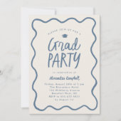 Dusty Blue Hand Drawn Squiggle Graduation Party Einladung (Vorderseite)