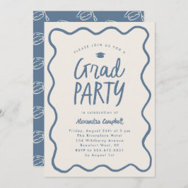 Dusty Blue Hand Drawn Squiggle Graduation Party Einladung