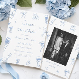Dusty Blue Hand Drawn Wedding Save the Date Foto Einladung