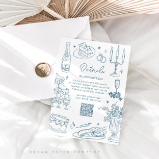 Dusty Blue Hand Drawn Whimsical Wedding Begleitkarte