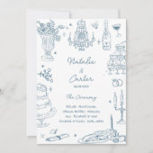Dusty Blue Hand Drawn Whimsical Wedding Program Einladung (Vorderseite)