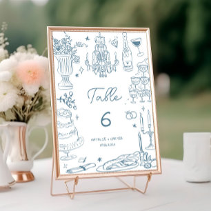 Dusty Blue Hand Drawn Whimsical Wedding Tischnummer