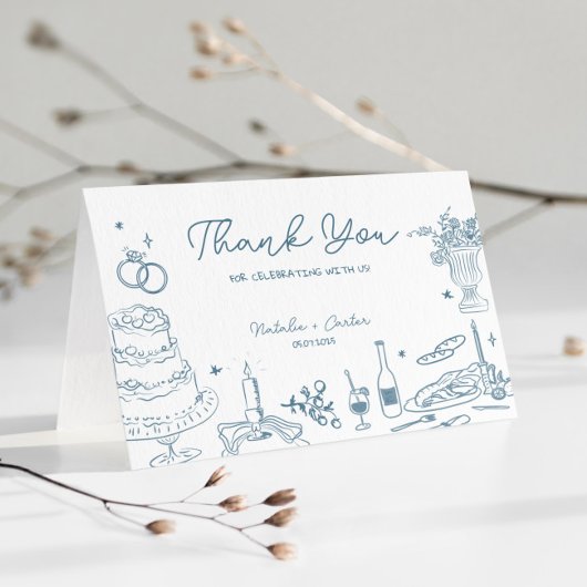 Dusty Blue Hand Drawn Whimsical Wedding Vielen Dan