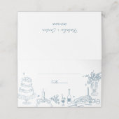 Dusty Blue Hand Drawn Whimsical Wedding Vielen Dan Platzkarte (Außenseite Aufgefaltet)