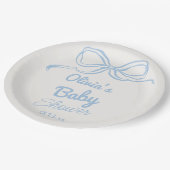 Dusty Blue Hand Gezeichnet Bow Baby Boy Shower Pappteller (Schrägansicht)