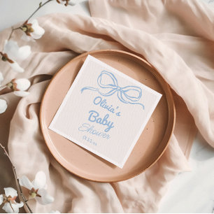 Dusty Blue Hand Gezeichnet Bow Baby Boy Shower Serviette