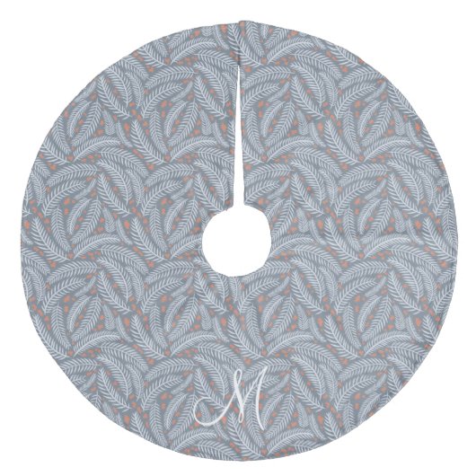 Dusty Blue Hand gezeichnet Weihnachtsbaum Monogram Fleece Weihnachtsbaumdecke (Vorderseite)