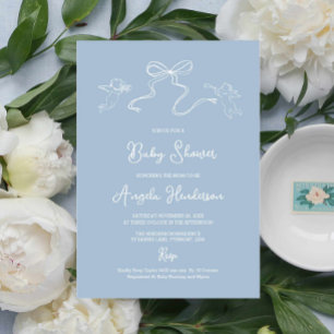 Dusty Blue Hand gezeichnete Babydusche Einladung