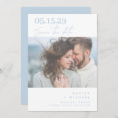 Dusty Blue Hand Letted Typografy Foto Save The Date (Vorne/Hinten)