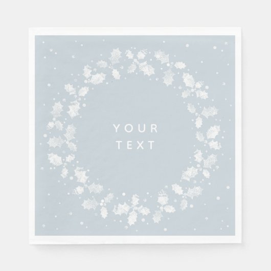 Dusty Blue Hand Printed Holly Wreath Weihnachten Serviette (Vorderseite)