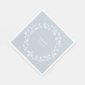 Dusty Blue Hand Printed Holly Wreath Weihnachten Serviette (Ecke)