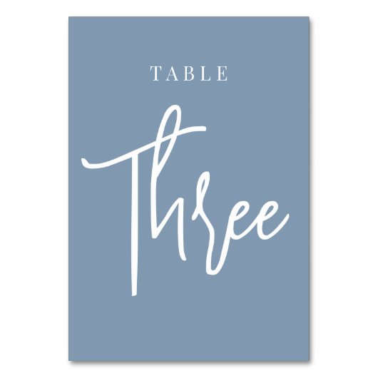 Dusty Blue Hand Scripted Table DREI Tischnummer (Rückseite)