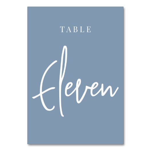 Dusty Blue Hand Scripted Table ELEVEN Tischnummer (Rückseite)