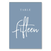 Dusty Blue Hand Scripted Table FIFTEEN Tischnummer (Vorderseite)