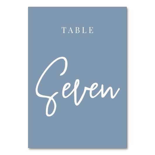 Dusty Blue Hand Scripted Table SIVEN Tischnummer (Rückseite)