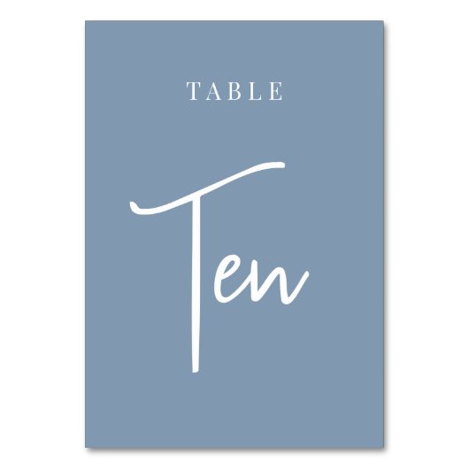 Dusty Blue Hand Scripted Table TEN Tischnummer (Vorderseite)