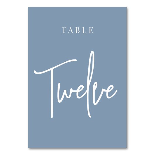 Dusty Blue Hand Scripted Table TWELVE Tischnummer (Vorderseite)