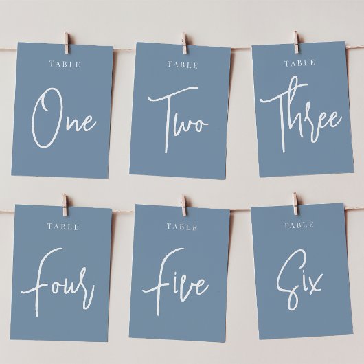 Dusty Blue Hand Scripted Table VIUR Tischnummer