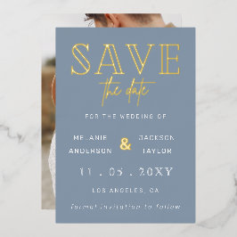 Dusty Blue Handgeschriebenes Script-Foto Save the  Folieneinladung