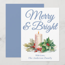 Dusty Blue Handgeschriebenes Skript Merry & Bright Feiertagskarte