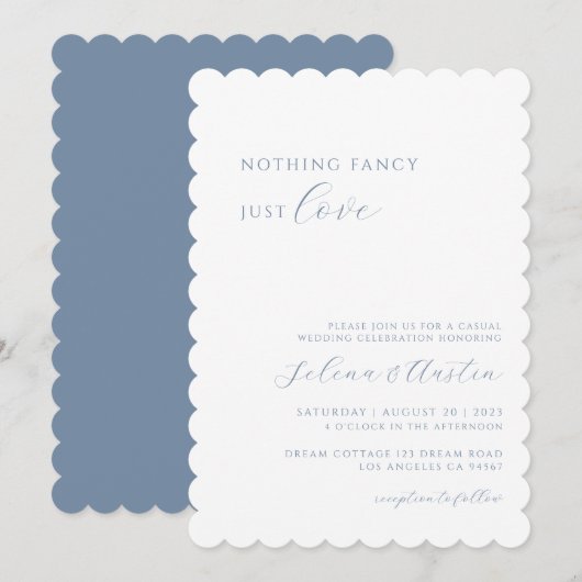 Dusty Blue Handscript Nichts Extravagant nur Liebe Einladung (Vorne/Hinten)