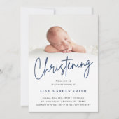 Dusty Blue Handwriting Script Christening Boy Einladung (Vorderseite)