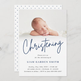 Dusty Blue Handwriting Script Christening Boy Einladung