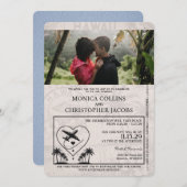 Dusty Blue Hawaii Passport Hochzeit Einladung (Vorne/Hinten)